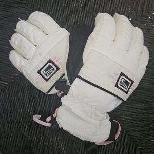 Scott USA Vintage Cream & Black Waterproof Ski Gloves - Pink Accents